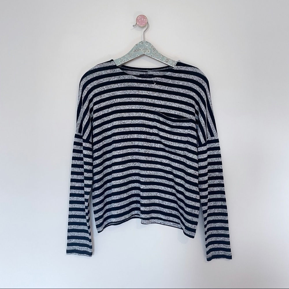Lucky Brand Black and Gray Stripe Pocket Tee Long Sleeves